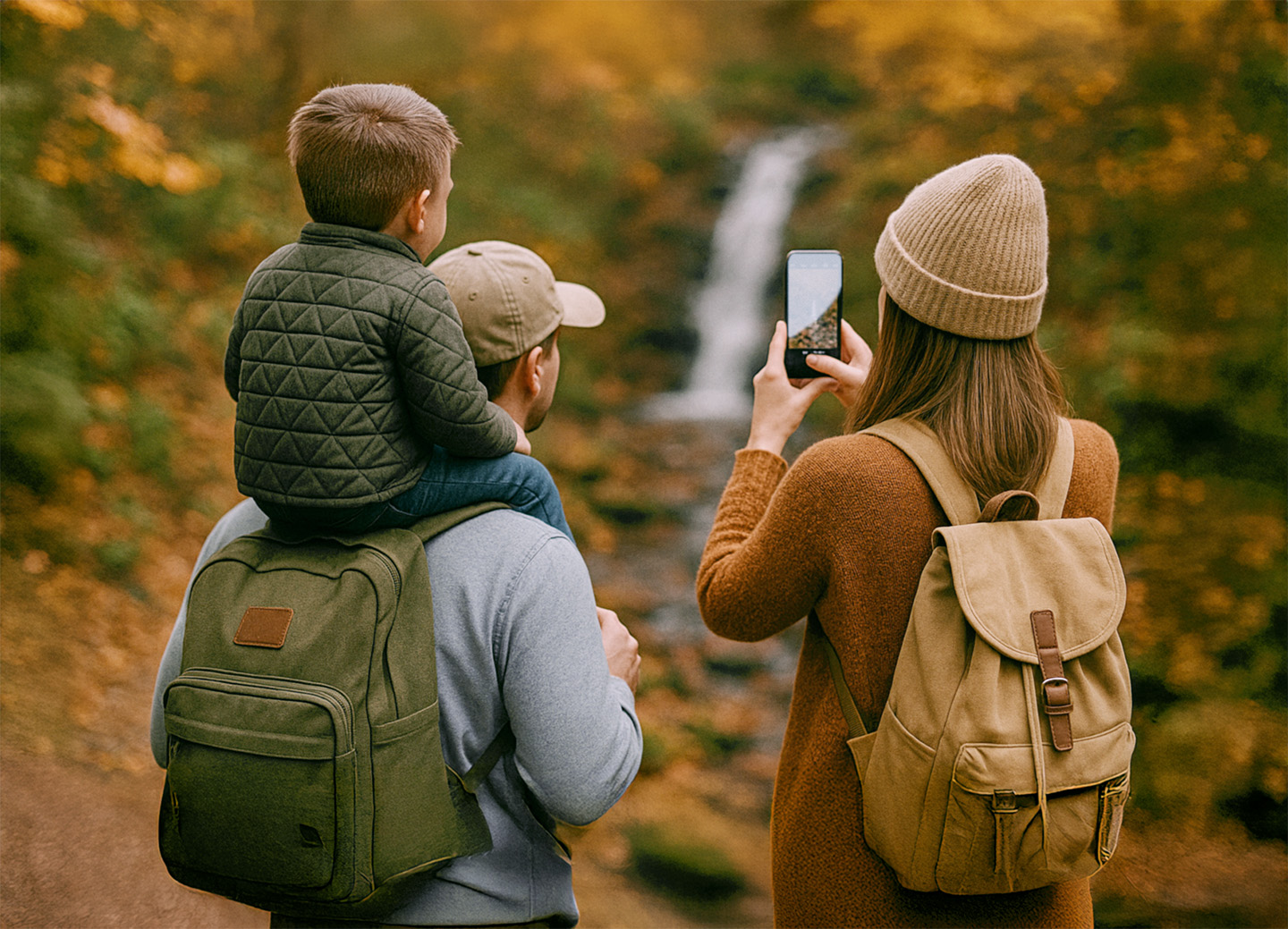 family_waterfall_photo